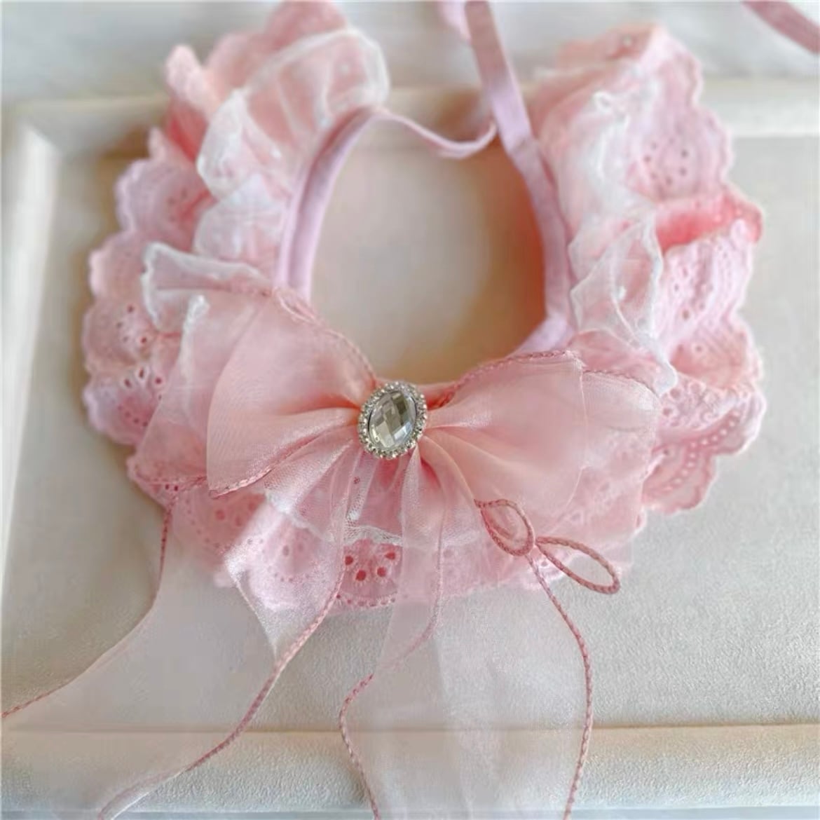 オーガンジーピンクリボン 猫 エプロン 付け襟 リボン | nyanpets 猫