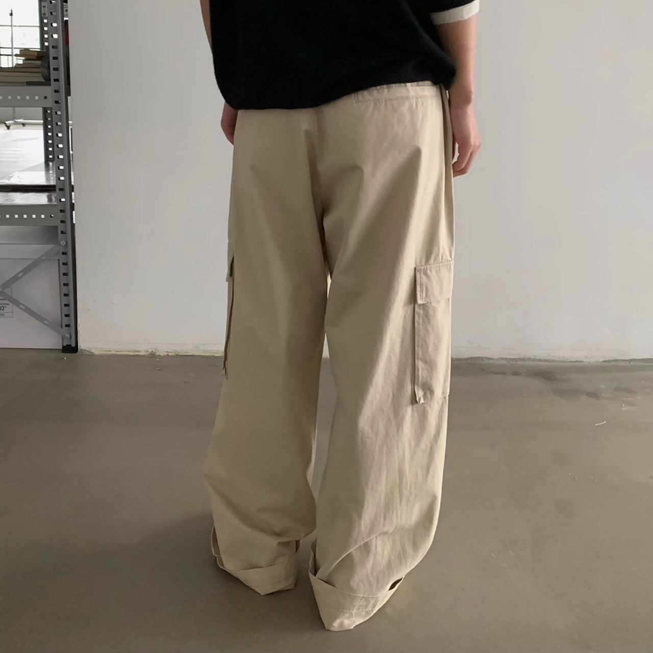 ルーズストレートユニセックスサイドポケットパンツ　0889