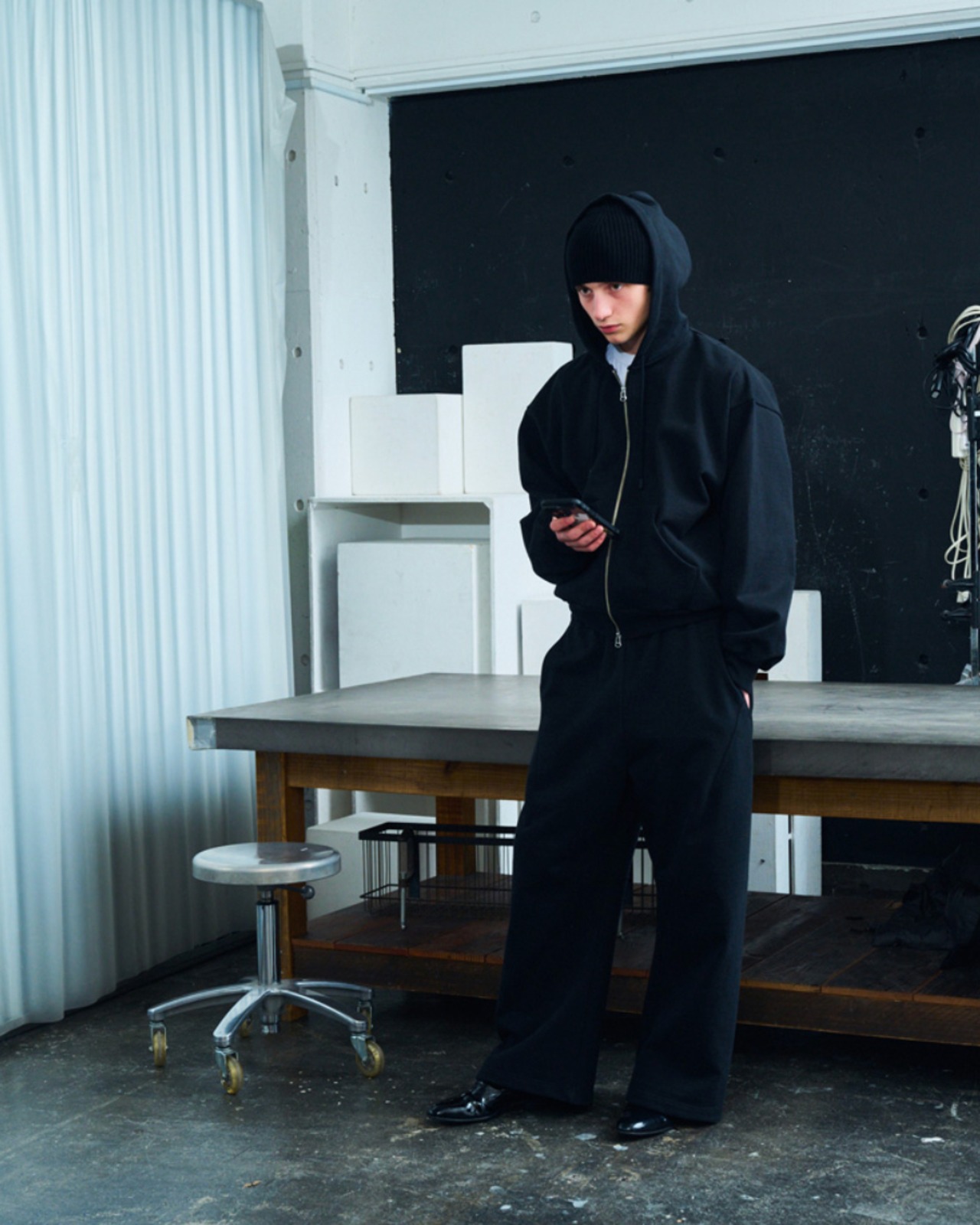 ROTOL "Solid Sweat Triple Tuck pants〔BLACK〕"