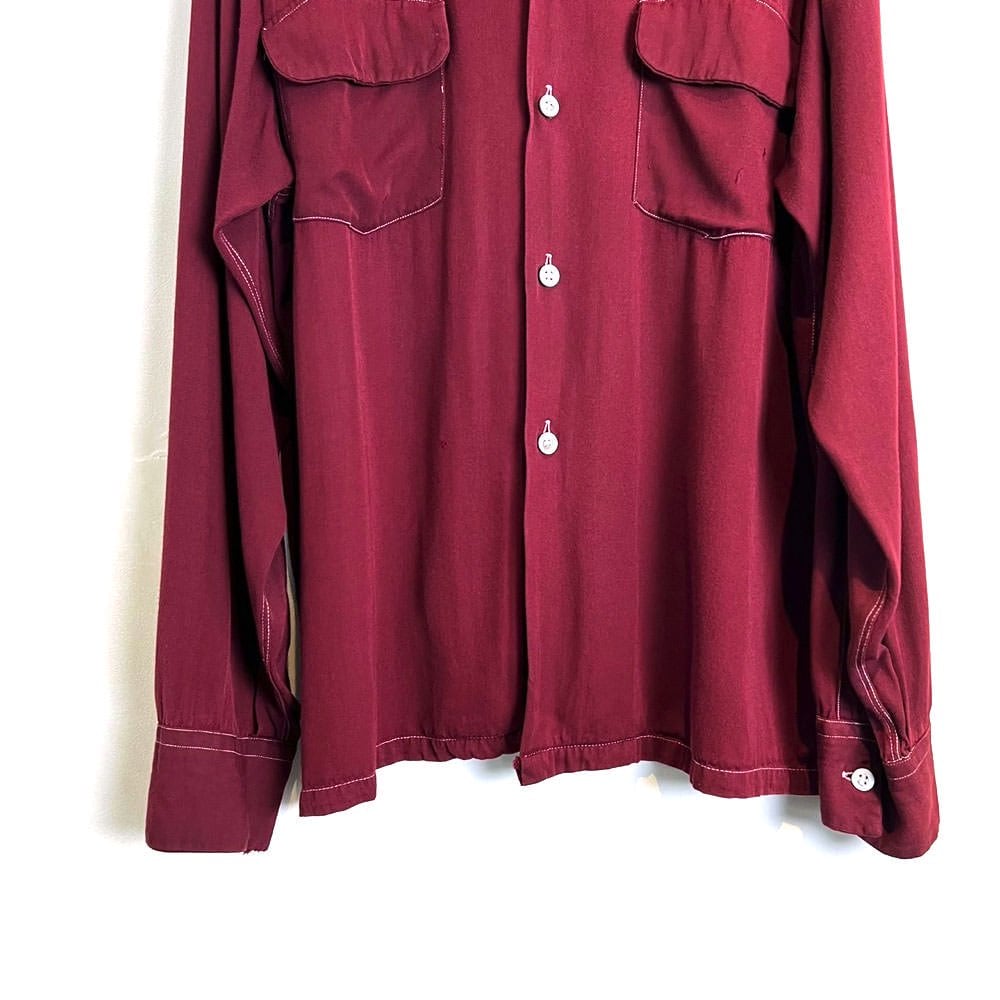 BRENTLEY] Vintage Rayon Gabardine Loop Collar Shirt [1950s