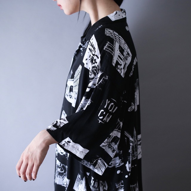 "black×white" photo graphic pattern XXXL over silhouette h/s shirt