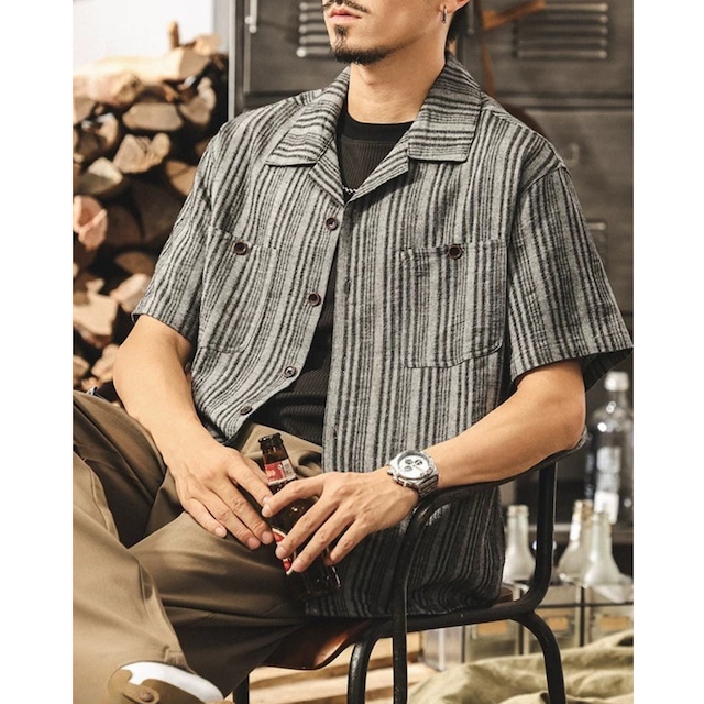 ストライプ柄 ショートスリーブ ボタンダウンシャツ 00536