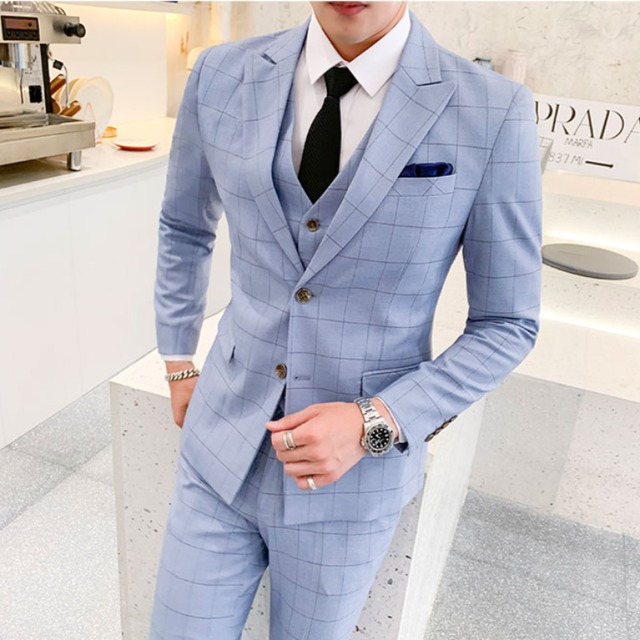 チェック柄 シングルブレスト スリムスーツ SU0206