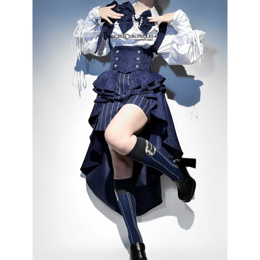 王子系ロリィタ ハーフパンツ ストライプ×軍装ミックス 男装向け