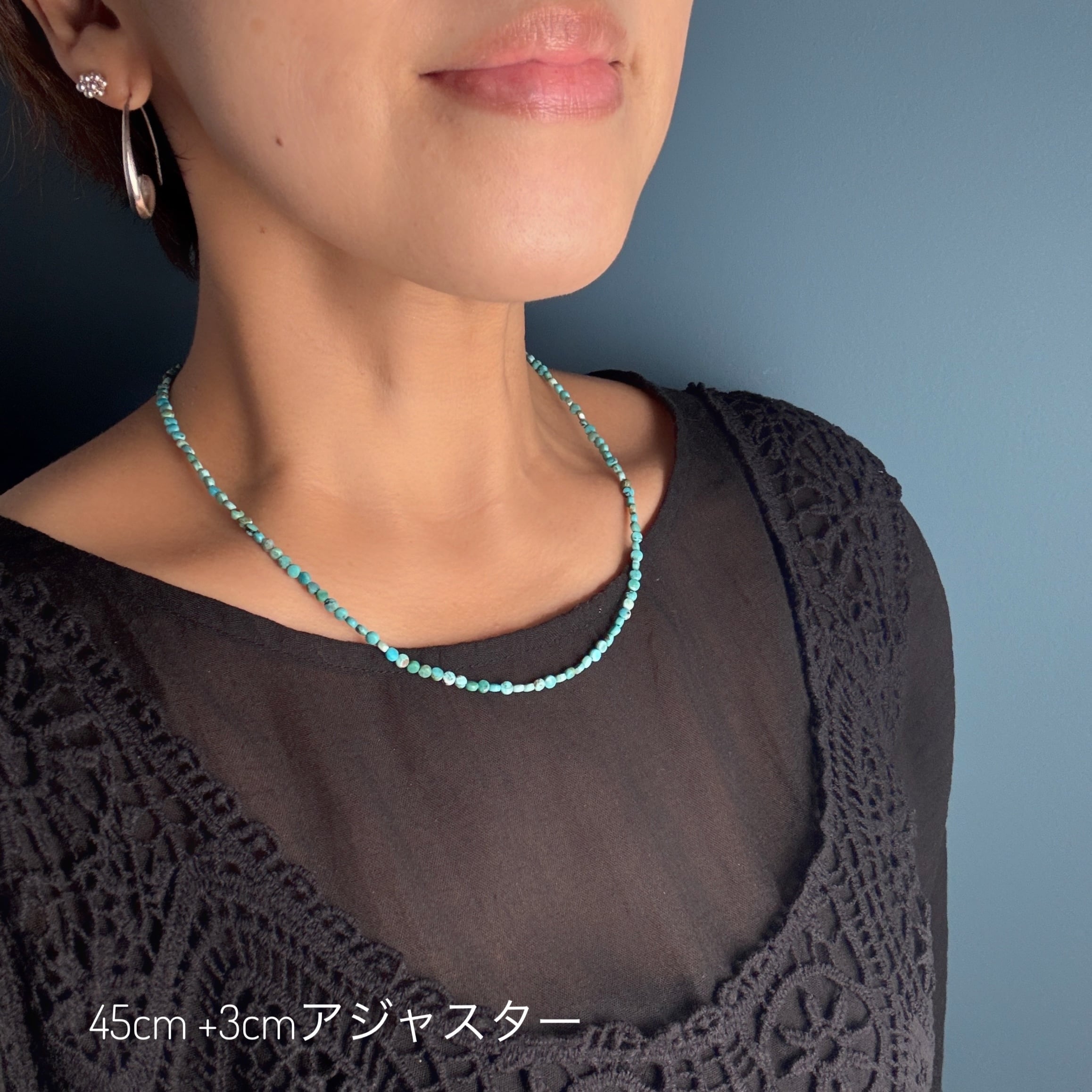 Lagoon Original グリーン ターコイズ 4mm コインカット ネックレス