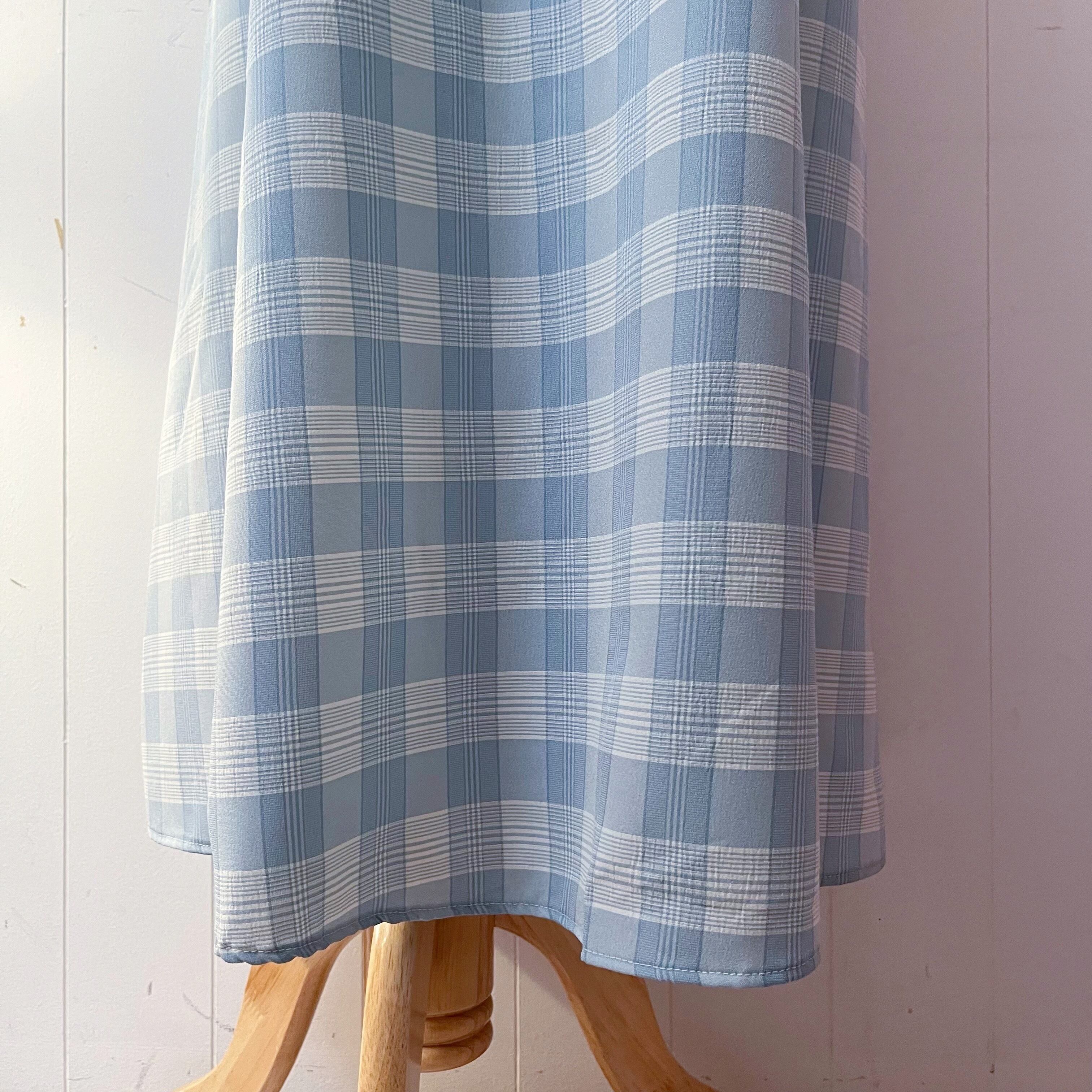 light blue block check skirt