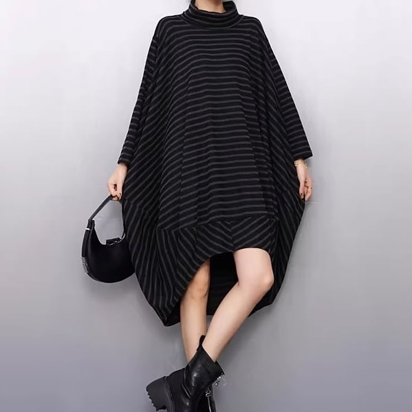 ストライプ柄 バルーンシルエット ミニ丈 ワンピース 1color ON1014