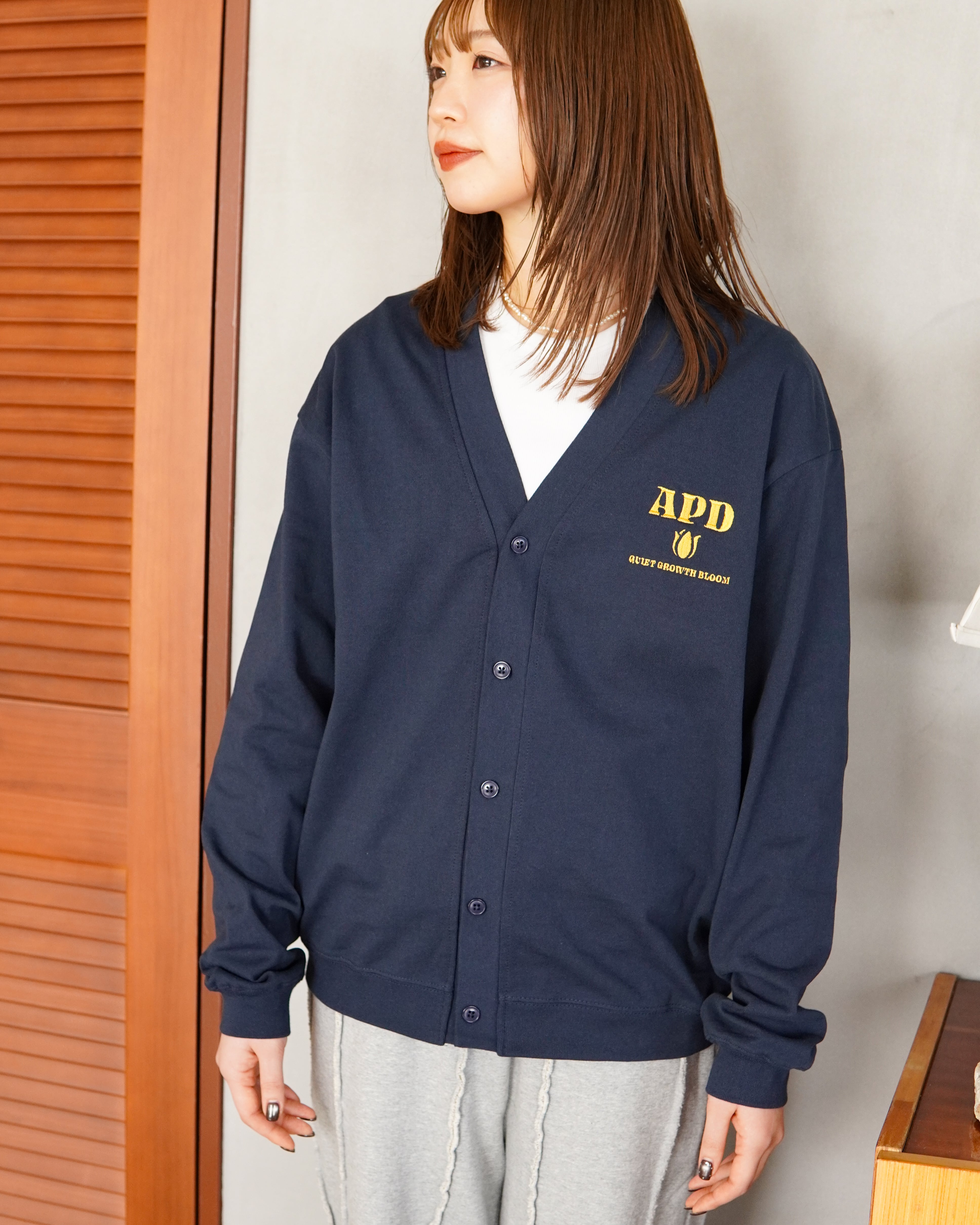 ALPSDR TULIP LOGO SWEAT CARDIGAN / NAVY | ALL PLUS DELIVER