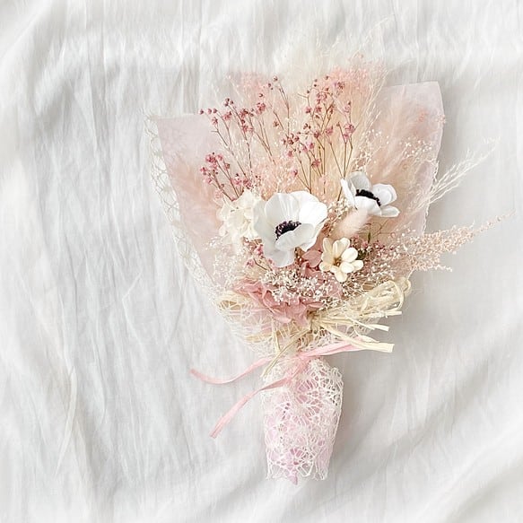 ラベンダーピンクのふんわりスワッグ❀ブーケ プリザーブドフラワー
