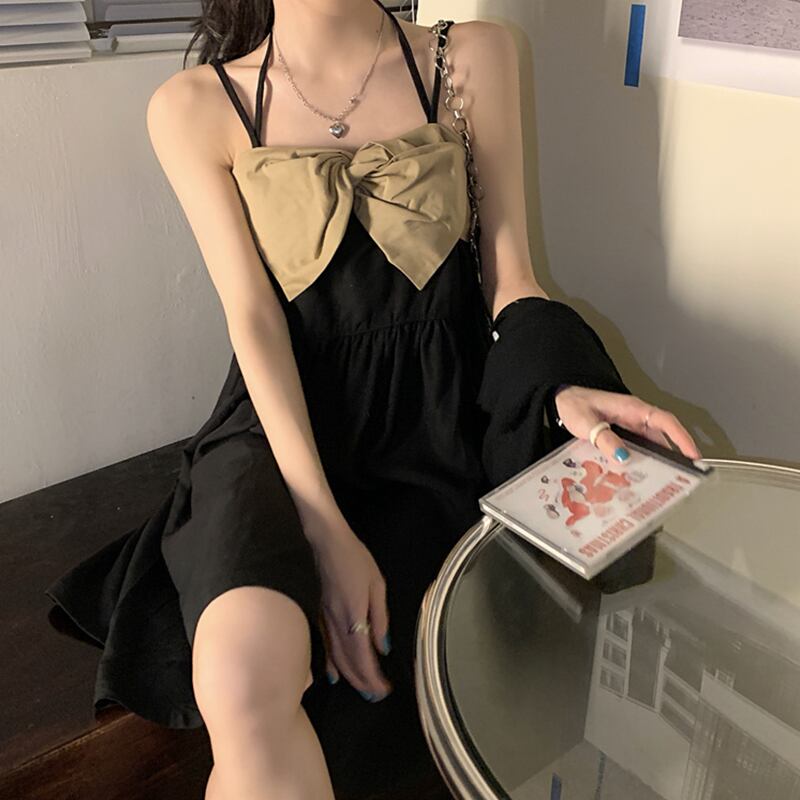 リボンドレス サマー薄手ブラックスカート 大人ガーリー スウィート キュート カジュアル 夏物 萌量不足44363002446