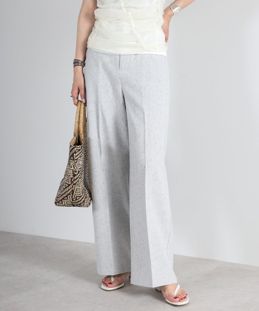 リネンライクツイードストレートパンツ【p-20185】.