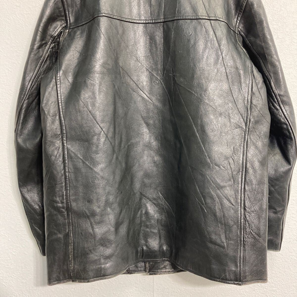 MIC CUIR フレンチ レザーコート L~ ブラック 裏地チェック ユーロ