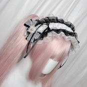 ♡【Sayakadoll Original No.13】【受注生産】ピュアエンジェル きらめきパール&ダブルリボン フリルレースヘッドドレス white ♡