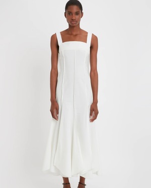 【Victoria Beckham】Organic Cotton Strappy Midi Dress in White