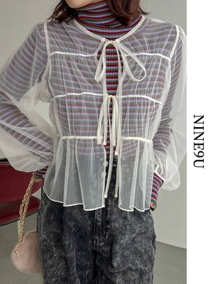 see-through tiered mesh fluffily blouse 3color【NINE-S7469】
