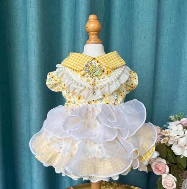 《予約》№3102102 レースとお花のイエローワンピ