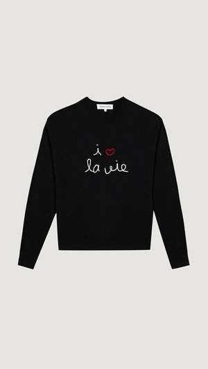 MAISON LABICHE -"Cashmere" buzelin i love la vie sweater- :BLACK,