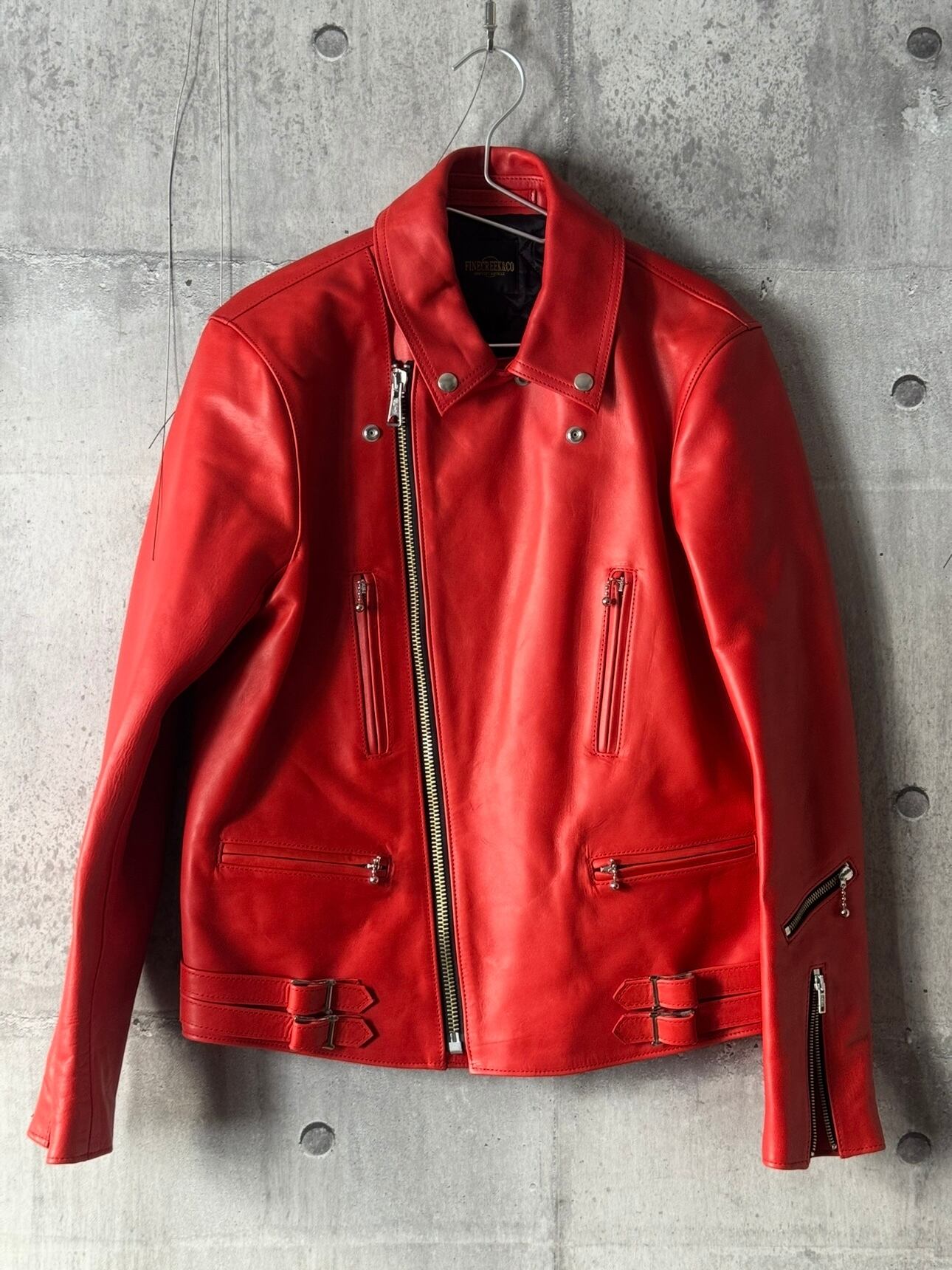 ALA Semi-Double Riders Jacket RED USED加工 Licht Adel LW-JKT02 Collarless Double Jacket Red leather riders