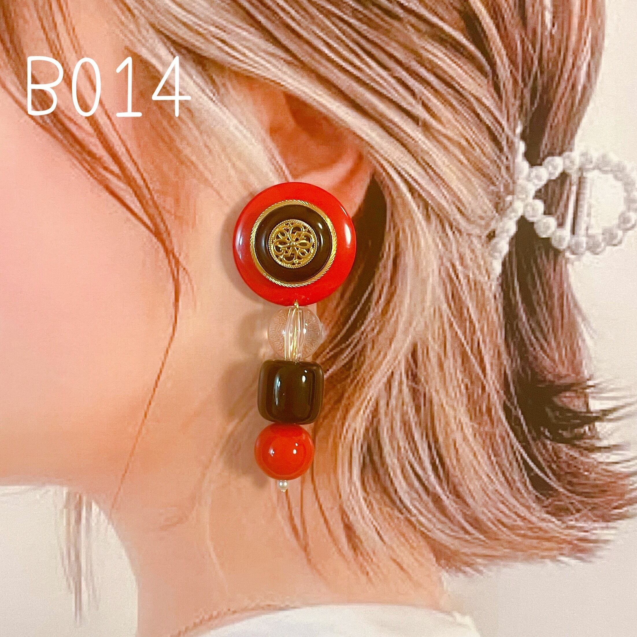 B014…2way レッド×ブラック イヤリングorピアス ハンドメイド 