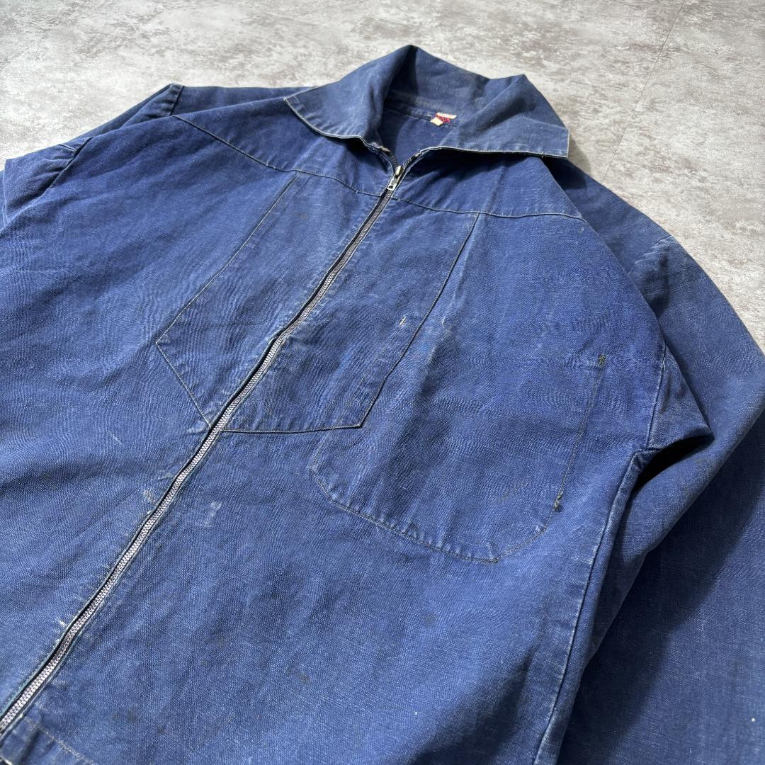 50-60s インディゴリネン フレンチワーク メカニックジャケット型