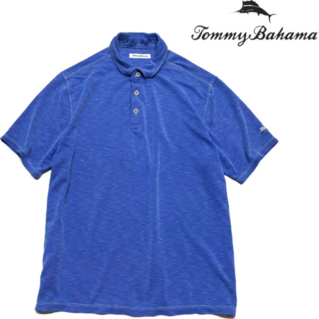 1点物◇トミーバハマTommy Bahama青ハイテク素材ポロシャツ古着メンズ 