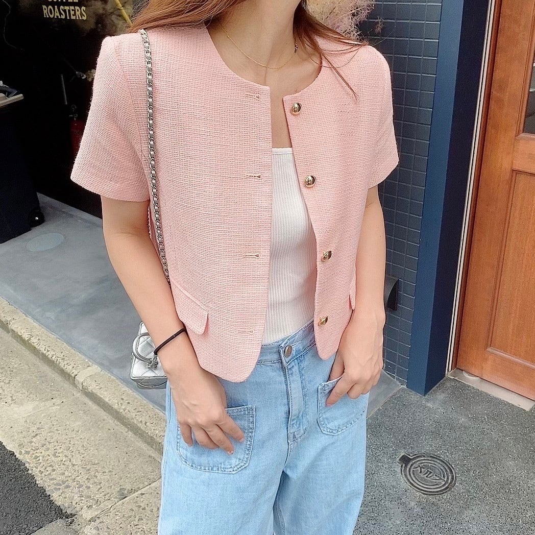 Summer tweed jacket /pink (7月中旬頃発送予定)