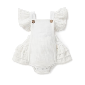 ASTER & OAK / White Muslin Ruffle Playsuit_White(1y,2y)