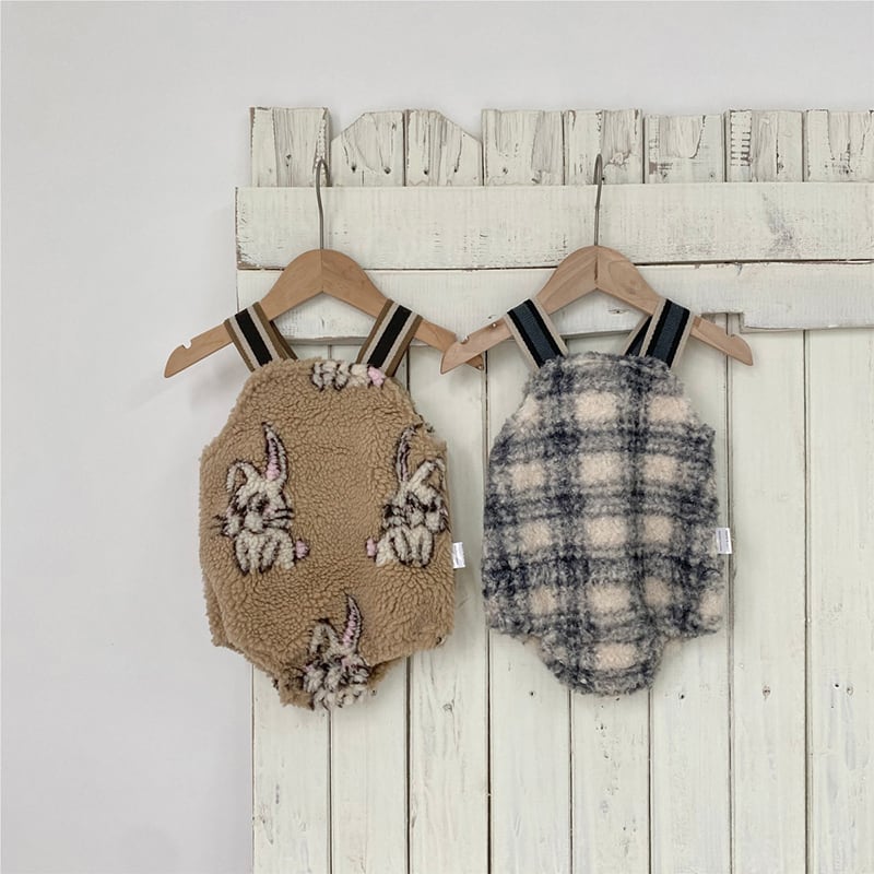 BABY】冬作うさぎ柄ORチェック柄ボアロンパース | 韓国子供服通販 - Baker