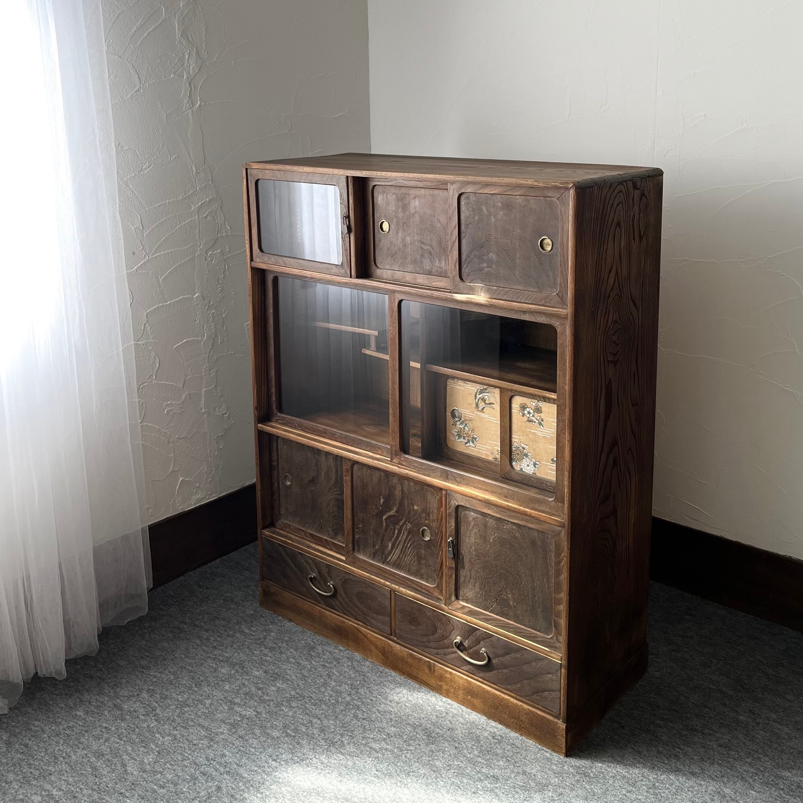 1960's 北欧モダン オーク 良杢 古金具 組木細工 小引き出し 5段 厳選