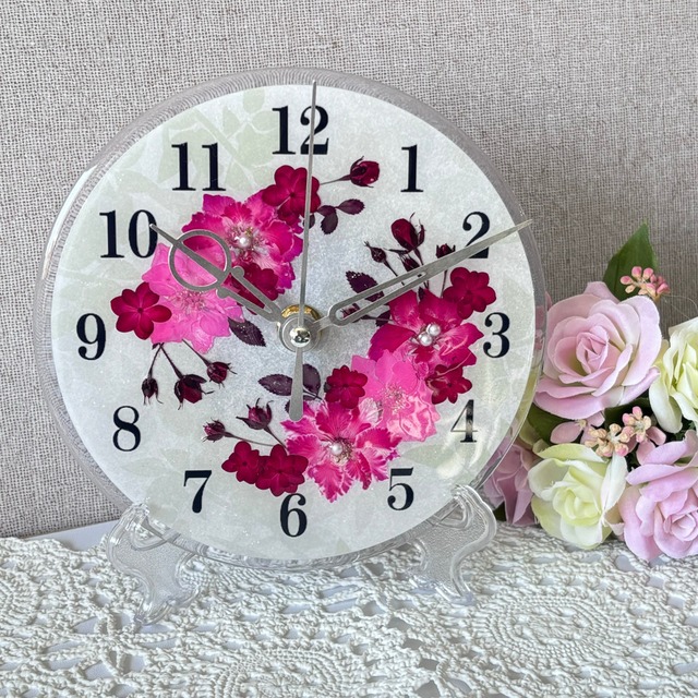 ✿花時計 【ブリリアント・ルビー 】小サイズ 掛け時計・置時計 φ15cm ハンドメイド ギフト ボックス入り