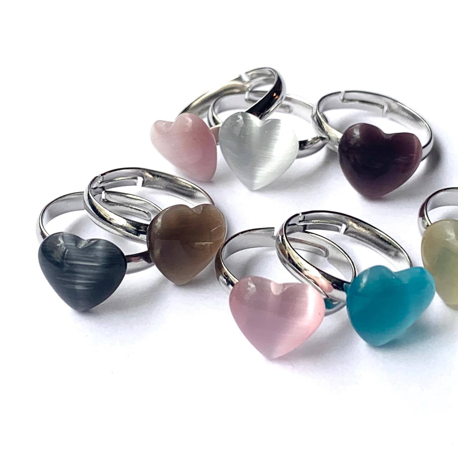 ハートガラスカボションのリング(全10色)
