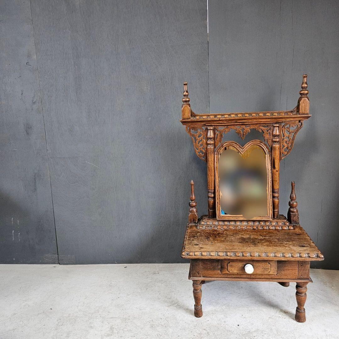 古い鏡台 姿見 ドレッサー スタンド 木製 欅 透かし彫り レトロ アンティーク 古い鏡台 姿見 ドレッサ スタンド 木製 欅 透かし彫り レトロ アンティ