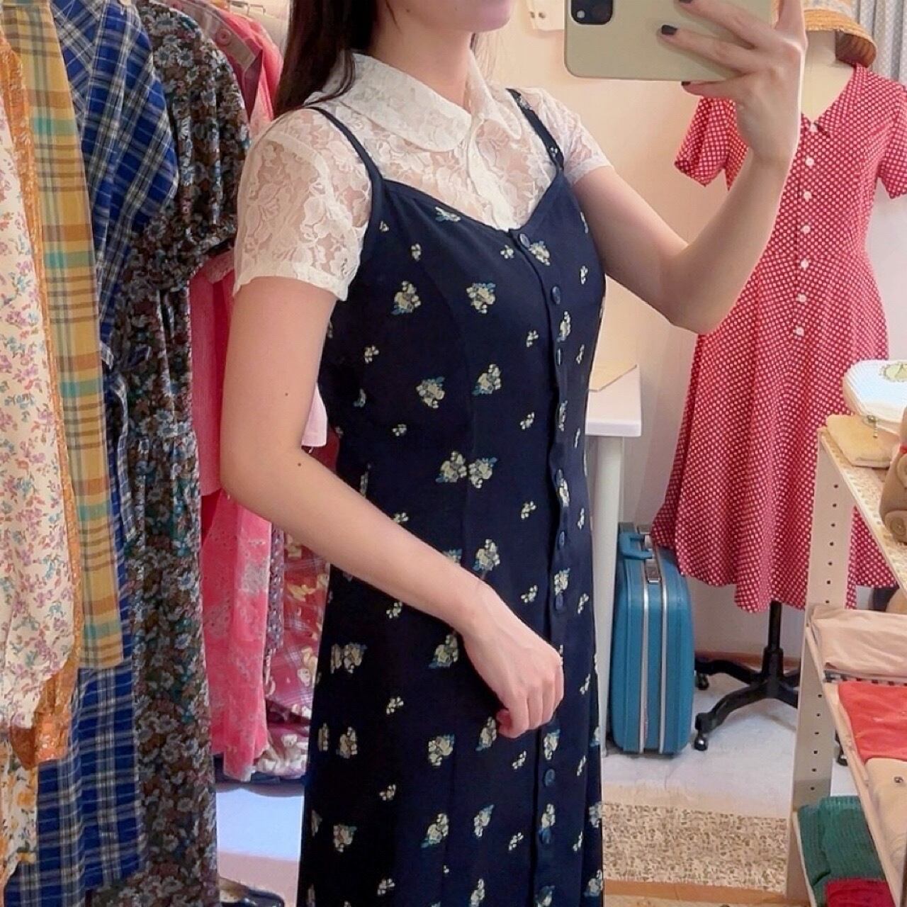 mini flower navy camisole one-piece