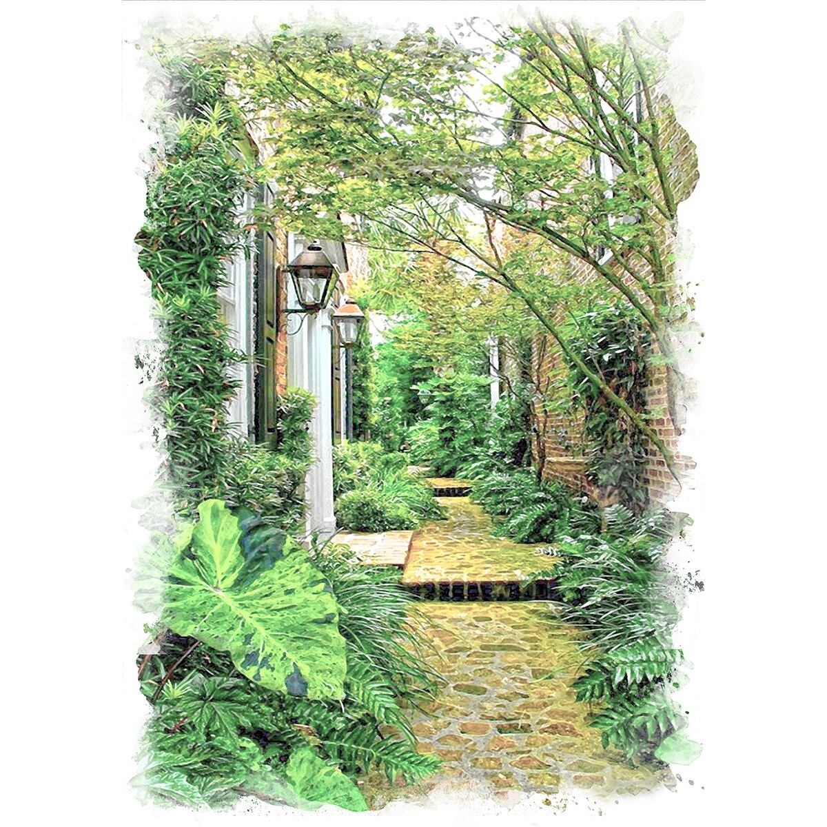 絵画 庭 風景画 インテリアアート額付き 水彩画・油絵調 WAT0401  