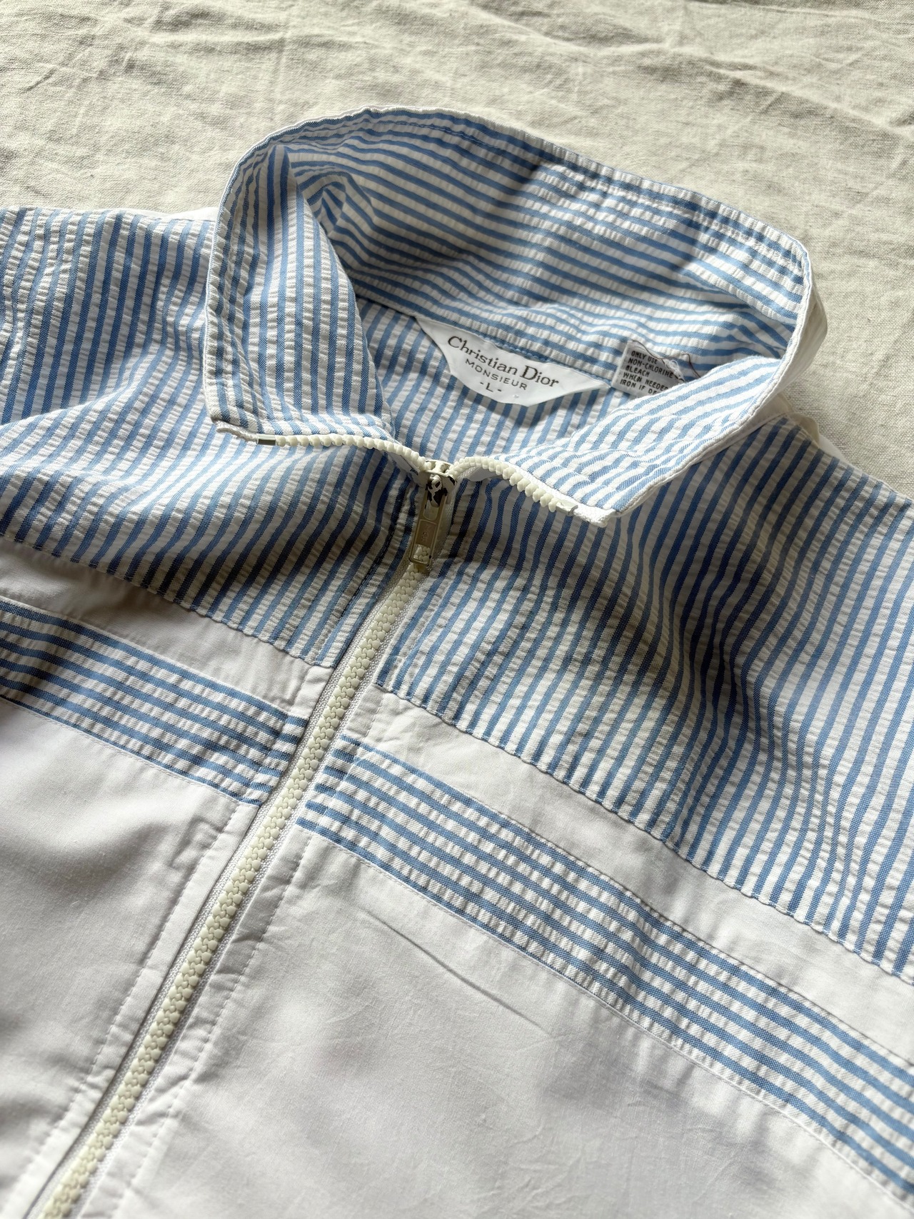 “Christian Dior Monsieur” Switching seersucker short sleeved zip-up jacket