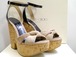 美品6.7万★JIMMY CHOO ジミーチュウ GLEAM スエードxパテント リボン バイカラー コルク ウエッジ サンダル 36★ 上品なスエードモデル♪
