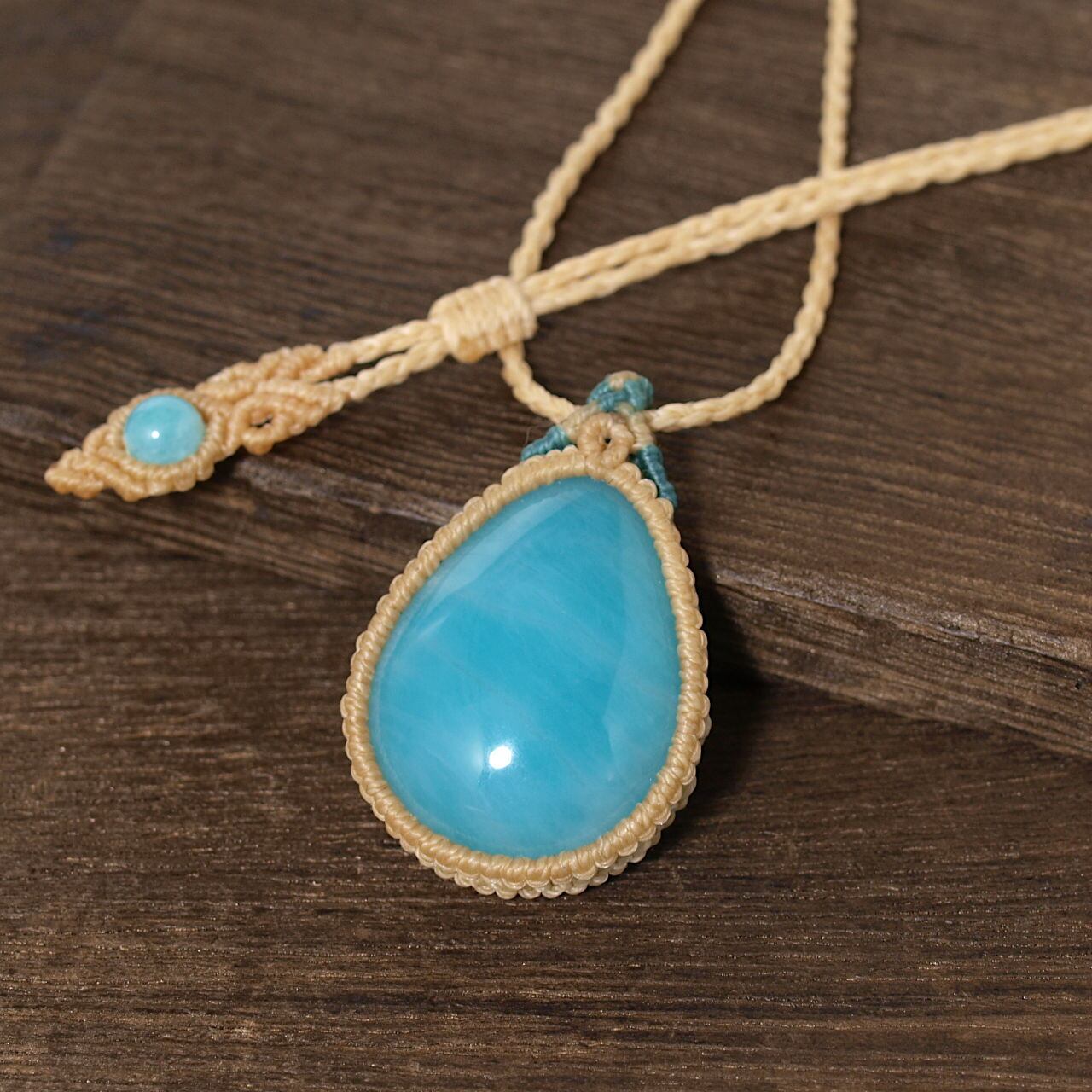 アマゾナイト・ムーンストーン 天然石マクラメ編みペンダント