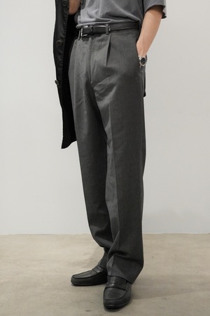 90's "BERNARD ZINS" Gray Color Summer Wool 1-Tack Slacks Made in FRANCE - "LIEGE" Model