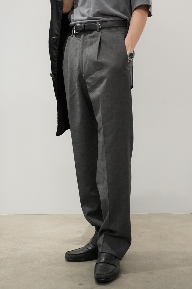 90's "BERNARD ZINS" Gray Color Summer Wool 1-Tack Slacks Made in FRANCE - "LIEGE" Model