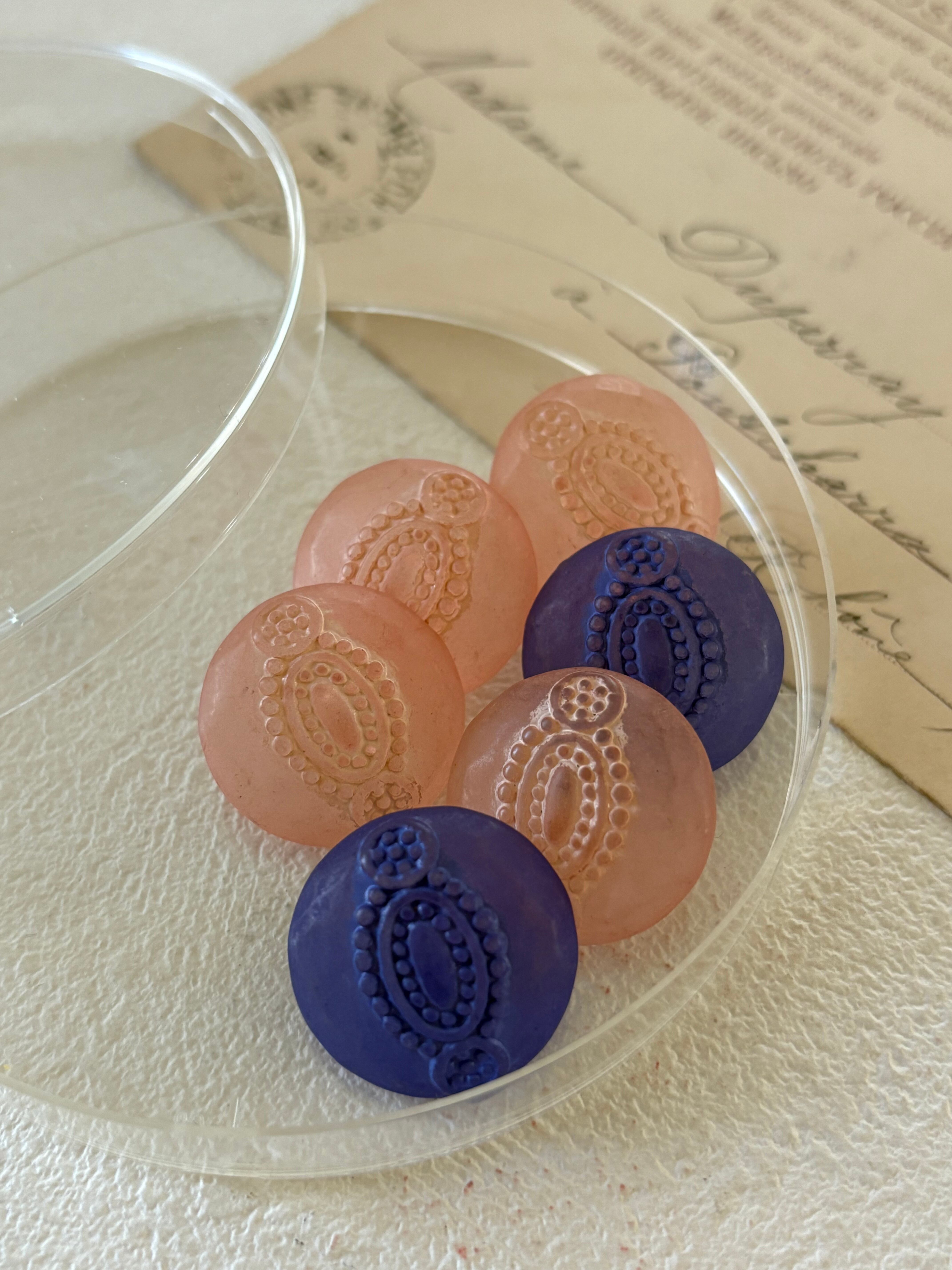 インポートVintageボタン フロスト ピンク/ブルー 20mm アクセサリーパーツ デコレーション材