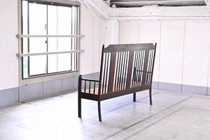 松本民芸家具「HB型ラッシアームベンチ」 ミズメザクラ 3人掛け ソファ 藺草 和風洋家具 ハイバックチェア 3p アンティーク家具【中古家具/中古インテリア/USED家具ユーズド家具/リサイクル】