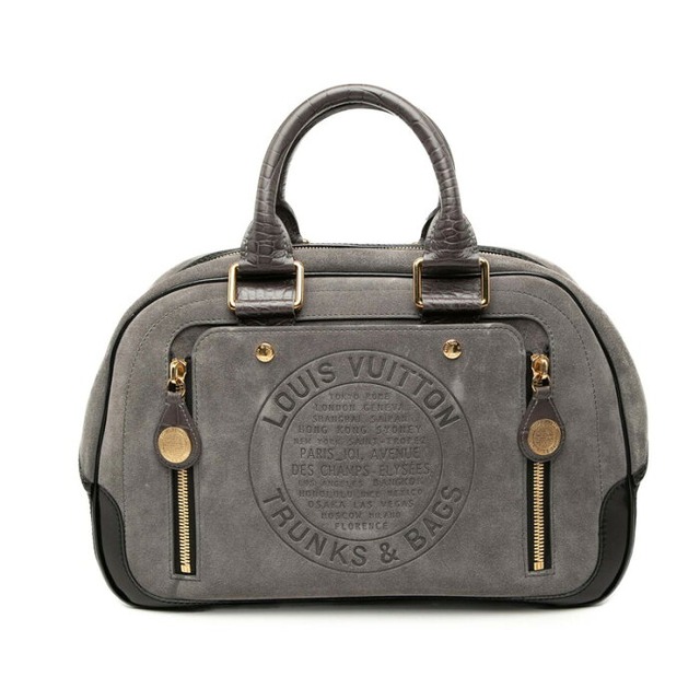 ルイ ヴィトン クルーズ スタンプバッグGM ハンドバッグ M95237 グレー ブラック スウェード レザー レディース LOUIS VUITTON 【中古】