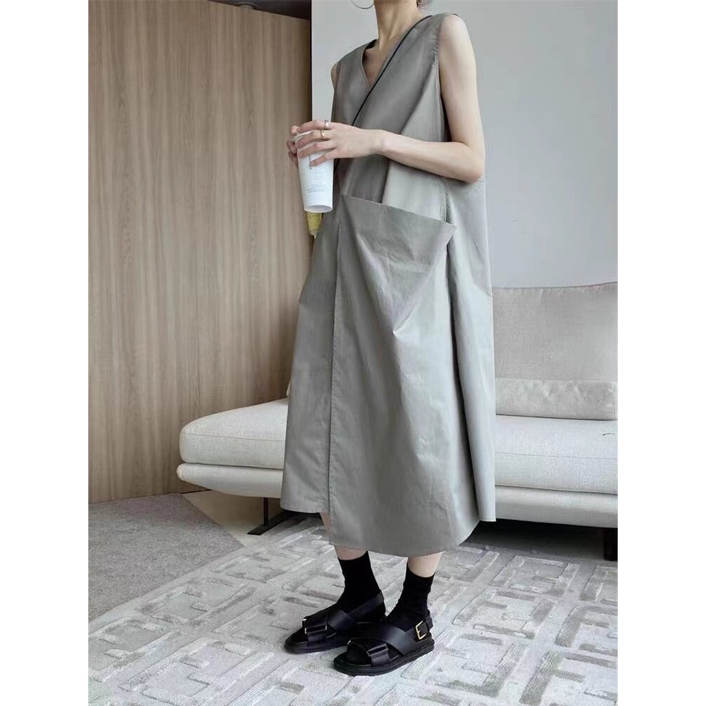 ビッグポケット Vネックワンピース 2color RA3389
