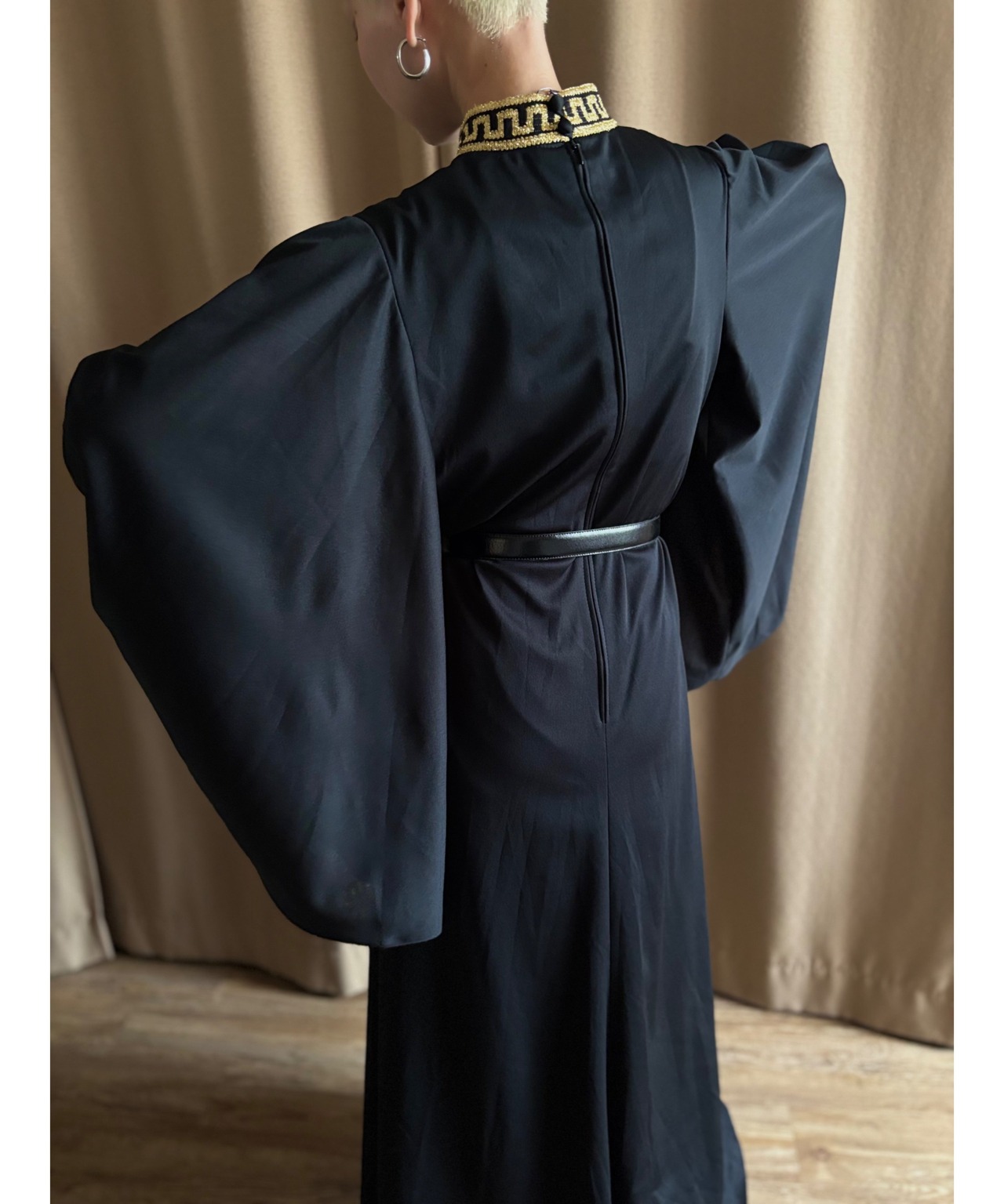 butterfly sleeve black import maxi dress-4852-8