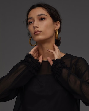 Frilled Cuff Tops(BLACK)