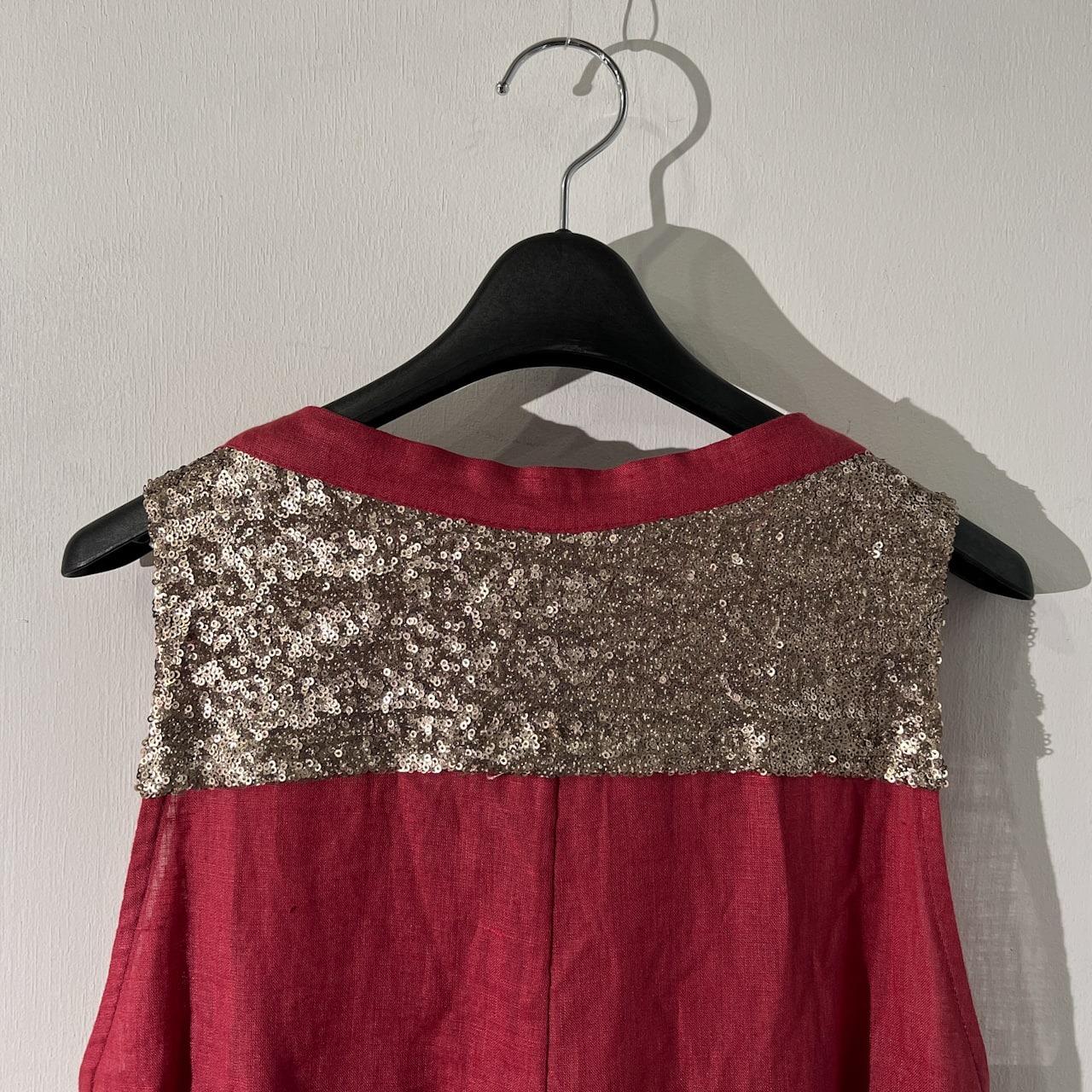 ZYGA Lin’n Laundry スパンコール リネン100% ズィガ ノースリーブ ロング ワンピース 40/M /レッド系/リトアニアリネン