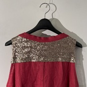 ZYGA Lin’n Laundry スパンコール リネン100% ズィガ ノースリーブ ロング ワンピース 40/M /レッド系/リトアニアリネン