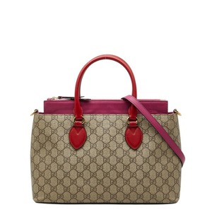 グッチ GGスプリーム ハンドバッグ ショルダーバッグ 2WAY 409534 ベージュ ピンク レッド PVC レザー レディース GUCCI 【中古】