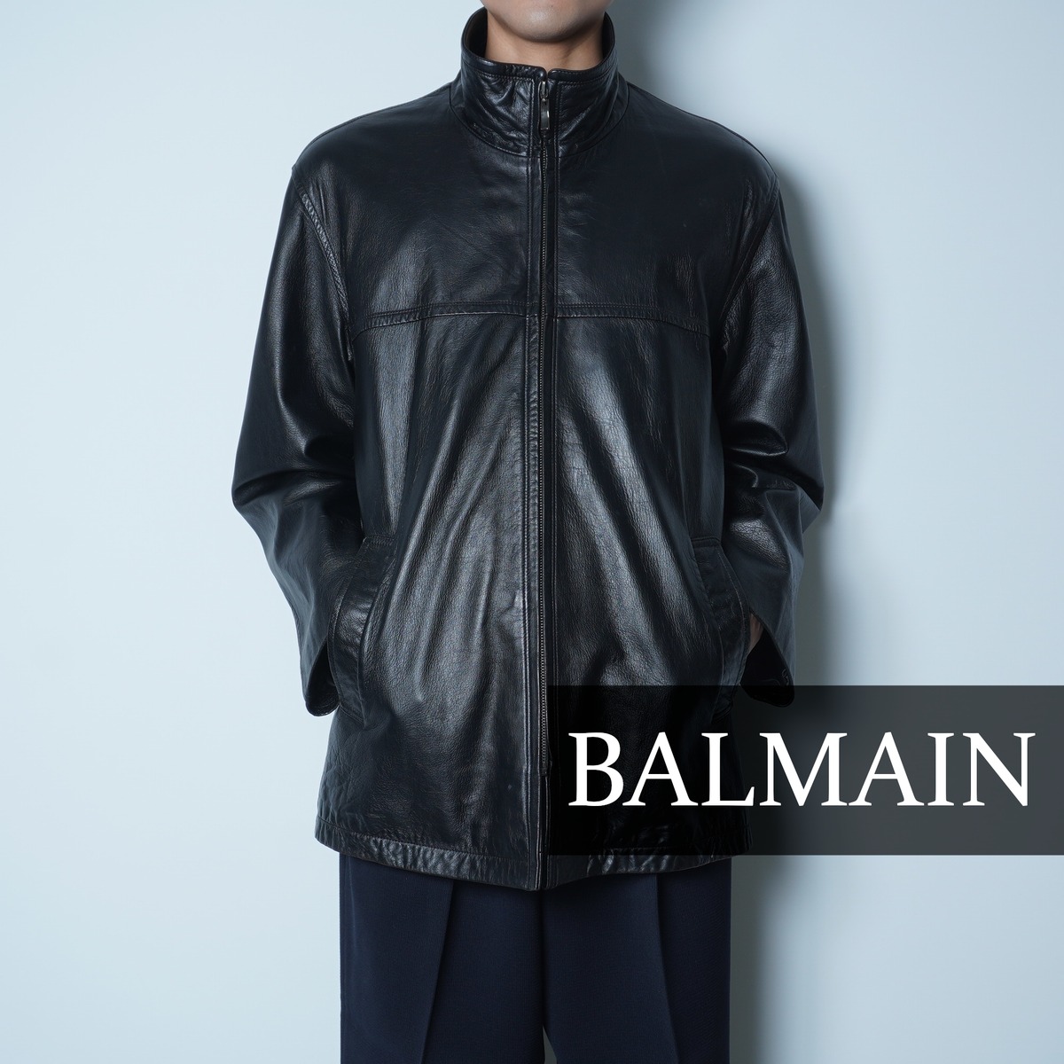 【BALMAIN】バルマン ラムレザー ZIPジャケット black | ブランド古着屋 Jesus Judas（ジーザス ジューダス）