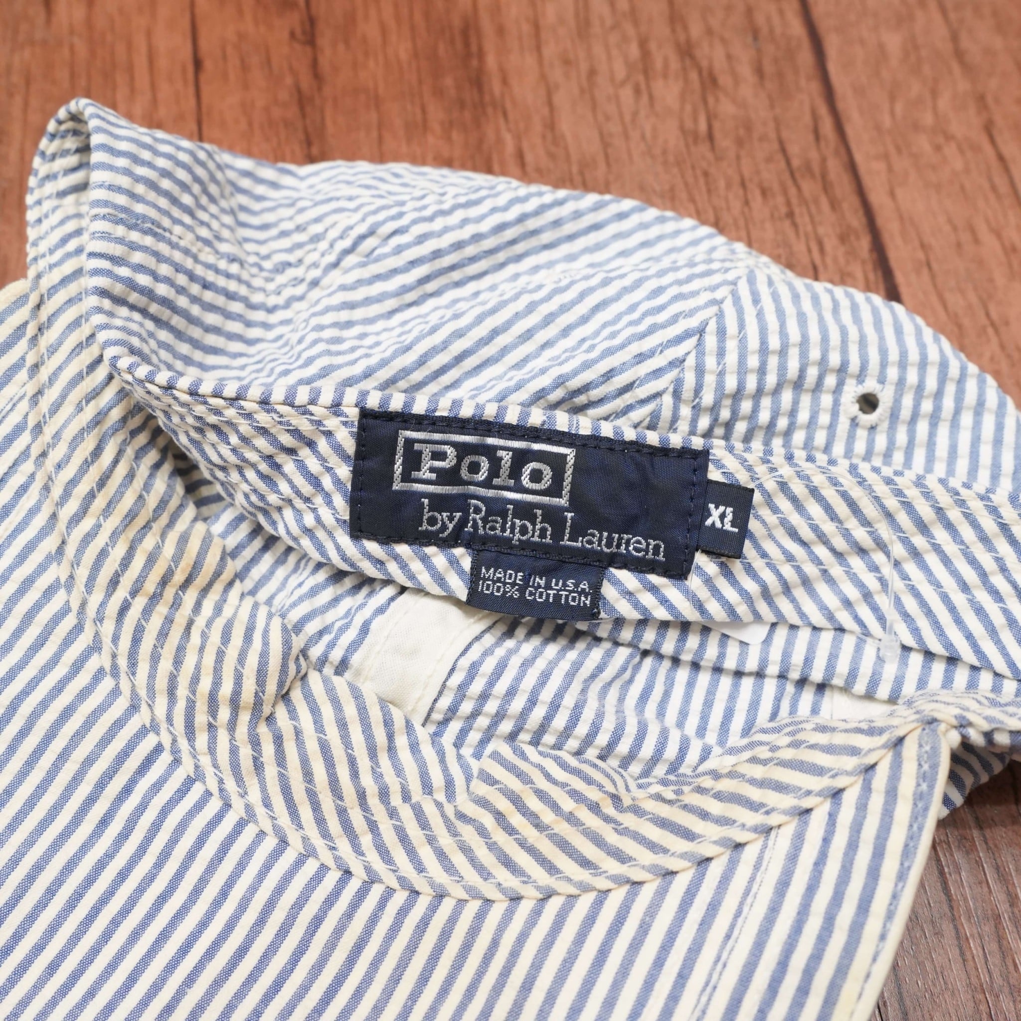 90s ralphlauren シアサッカー ロングビル usa製 XL/ラルフ 90s ralphlauren シアサッカー ロングビル usa製 XL/ラルフ